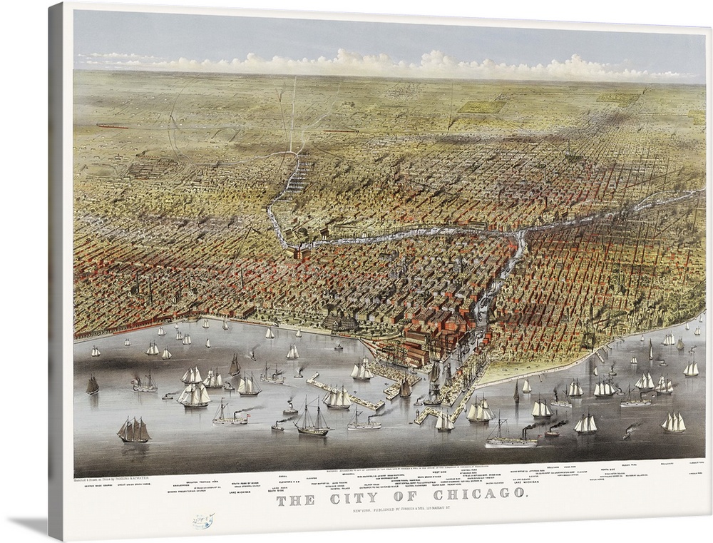 Map, Chicago, C1874. 'The City Of Chicago.' Lithograph By Currier and Ives, C1874.