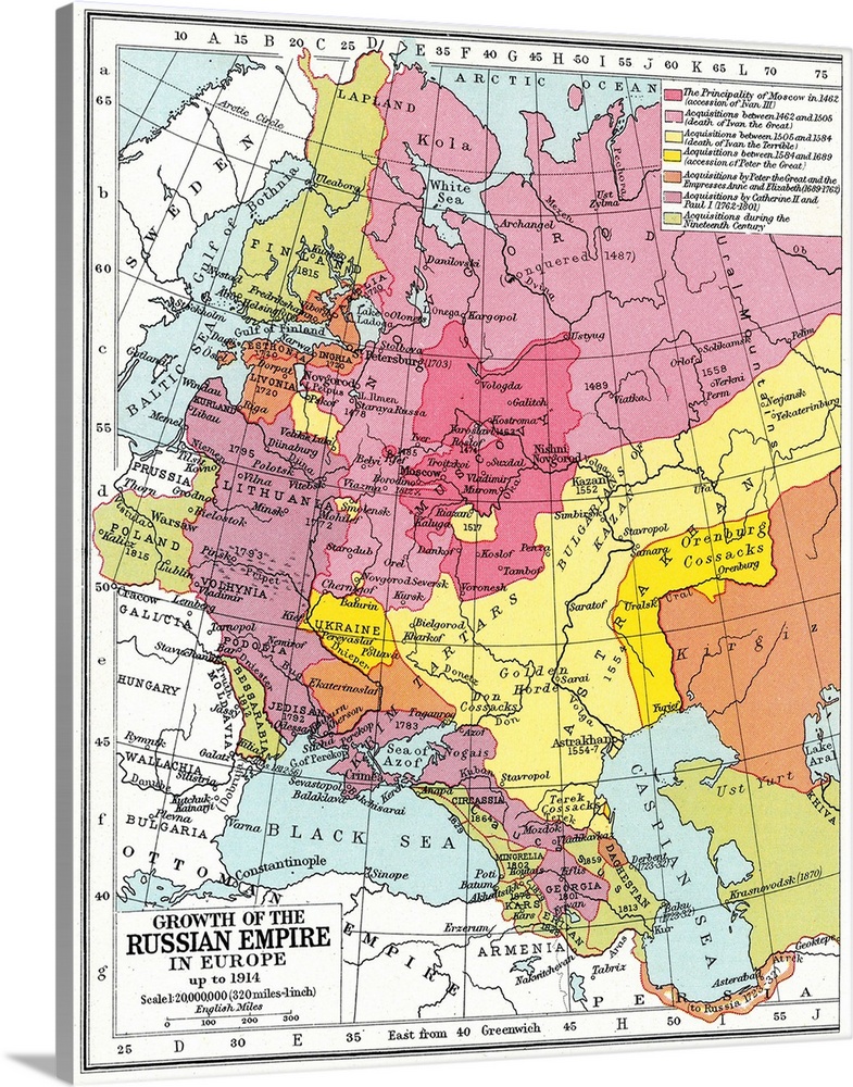Map, Expansion Of Russia. Map Showing the Territorial Expansion Of the Russian Empire In Europe Up To 1914, English, C1935.