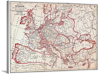 Map Of Europe During the Thirty Years' War, 17th Century