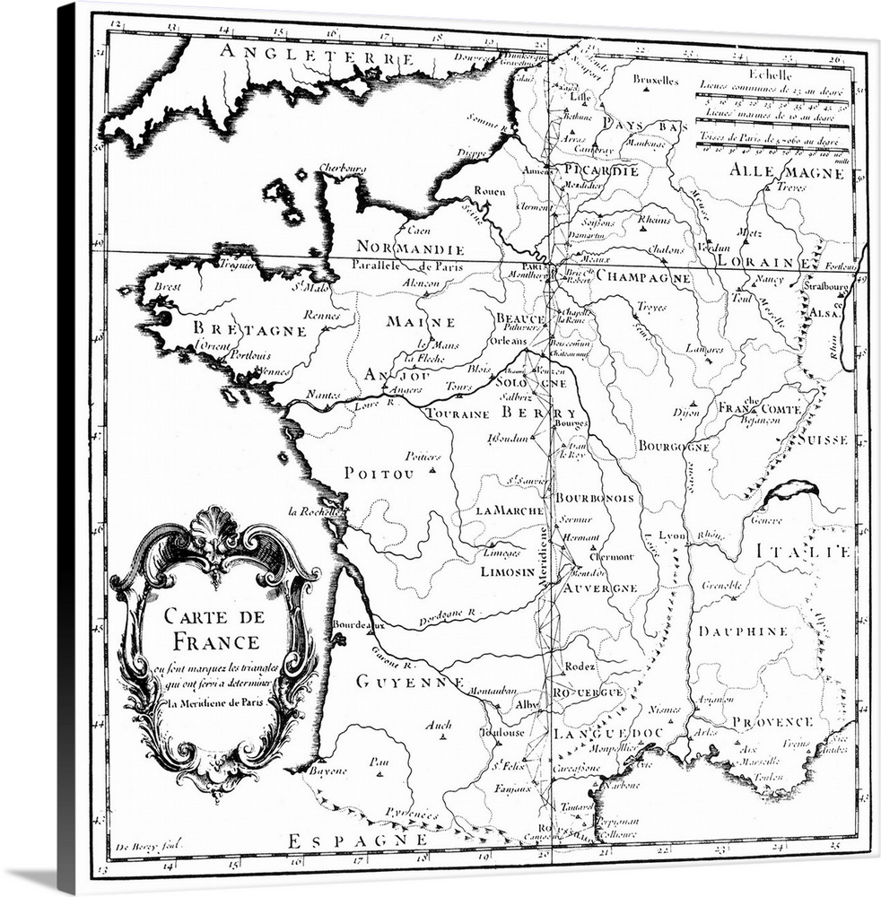 Map Of France, C1718. An Engraved Map Of France, C1718, Showing Triangulation.