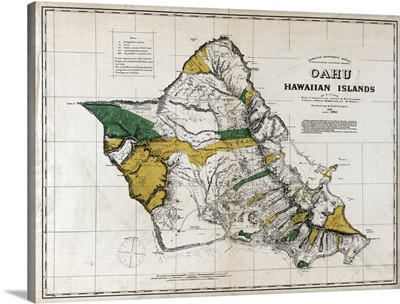 Map Of Oahu, Hawaiian Islands, 1881