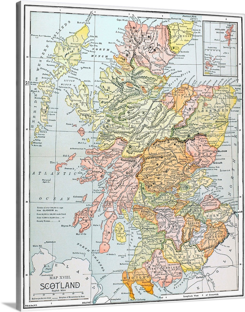 Map, Scotland. Line Engraving, 19th Century.