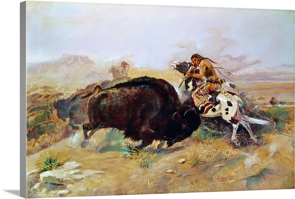 Russell, Buffalo Hunt. 'Meat For the Tribe.' Oil On Canvas, C1891, By Charles M. Russell.