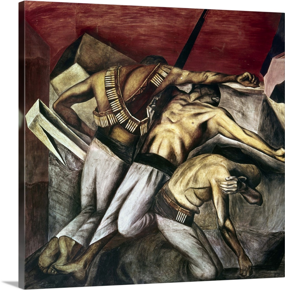 'The Trench.' Mural painting of soldiers fighting in the Mexican Revolution, by Jos? Clemente Orozco, 1926.