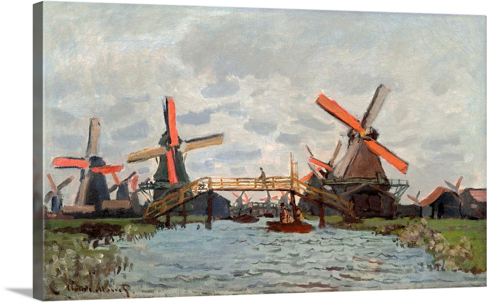 Monet, Mills, 1871. 'Mills At Westzijderveld Near Zaandam.' Oil On Canvas, Claude Monet, 1871.