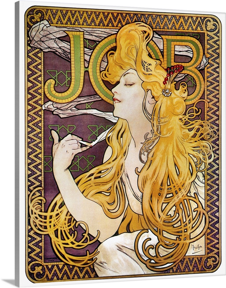 French lithograph advertising poster, c1897, by Alphonse Mucha for Job cigarette papers.