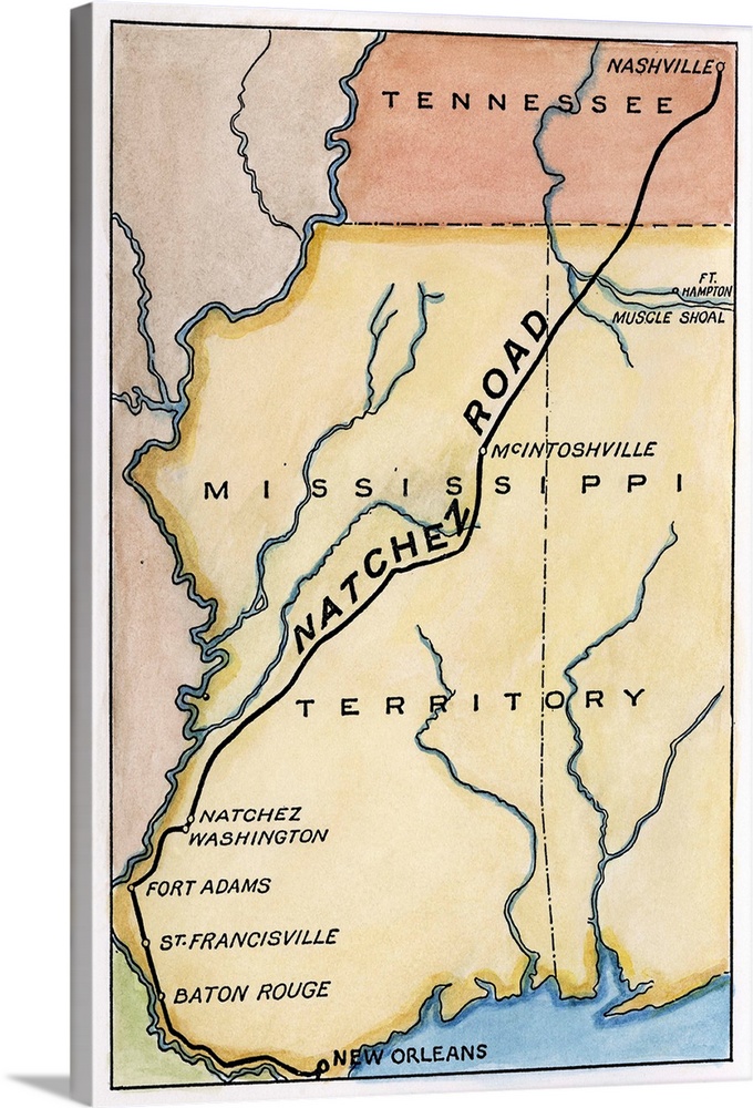 Natchez Trace, 1816. Map Of the Natchez Road, Constructed In the Early 19th Century Along the Overland Route Known As the ...