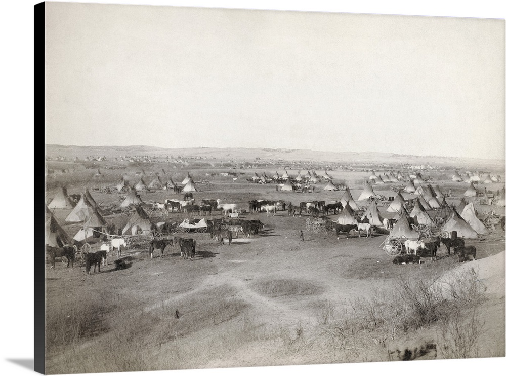 Native American Camp, 1891. Lakota Sioux Camp, Probably On Or Near the Pine Ridge Reservation In South Dakota. Photographe...