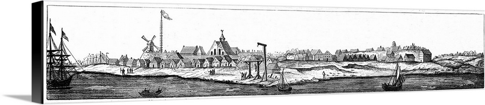A view of New Amsterdam, c1648, after a Dutch engraving of c1656.