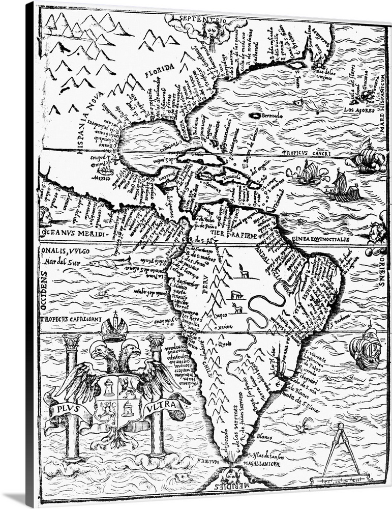New World Map, 1554. Engraved Map Of the New World From the Spanish Conquistador Pedro Cieza De Leon's 'Chronicle Of Peru,...