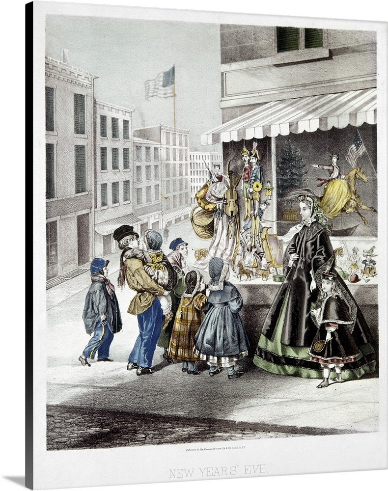 New Year's Eve in New York City. Lithograph by Fuchs, published by Kimmel and Forster, 1865.