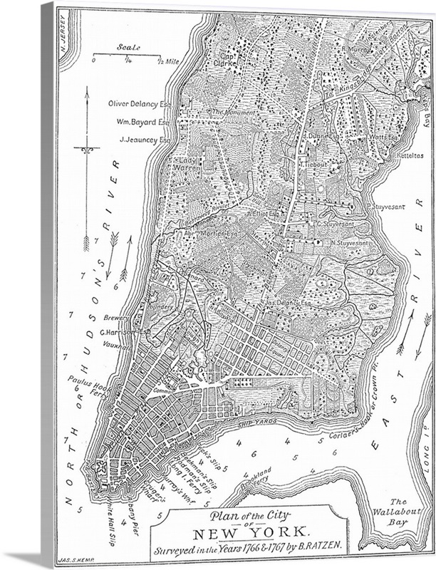 New York City Map, 1766-7 Wall Art, Canvas Prints, Framed Prints, Wall ...