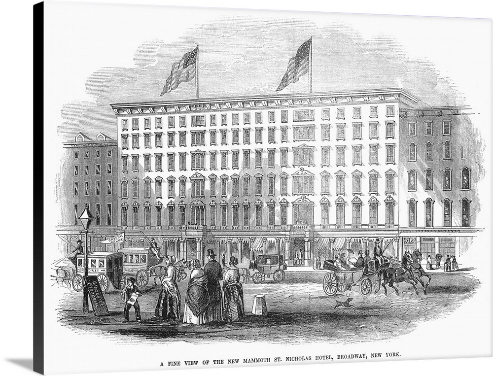 The new St. Nicholas Hotel, Broadway, New York. Wood engraving, 1853.