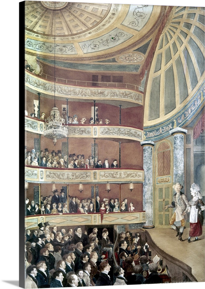 A farce at New York City's Park Theater. Detail of a watercolor by John Searle, 1822.
