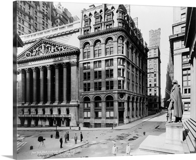New York Stock Exchange and Wilks Building on Wall Street in New York City, 1920