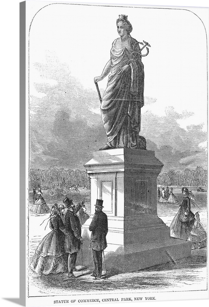 The statue of Commerce in Central Park, New York. American engraving, 1866.