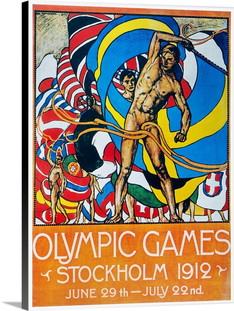 The official poster for the 1912 Olympic Games at Stockholm, Sweden.
