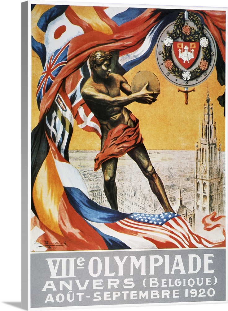 The official poster for the 1920 Olympic Games at Anvers (Antwerp), Belgium.