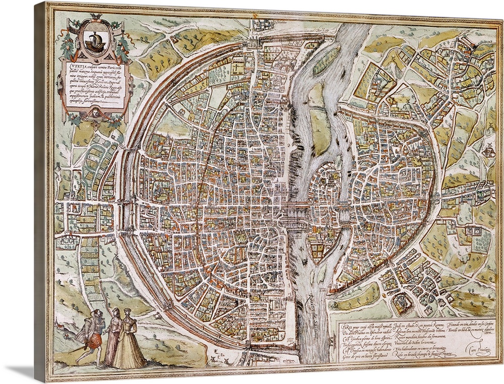 Map of Paris, France, by Georg Braun from 'Civitates Orbis Terarum,' 1581.