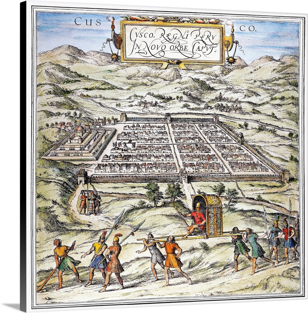 Peru, Cuzco, 1572. The City Of Cuzco, Peru. German Color Engraving, 1572.