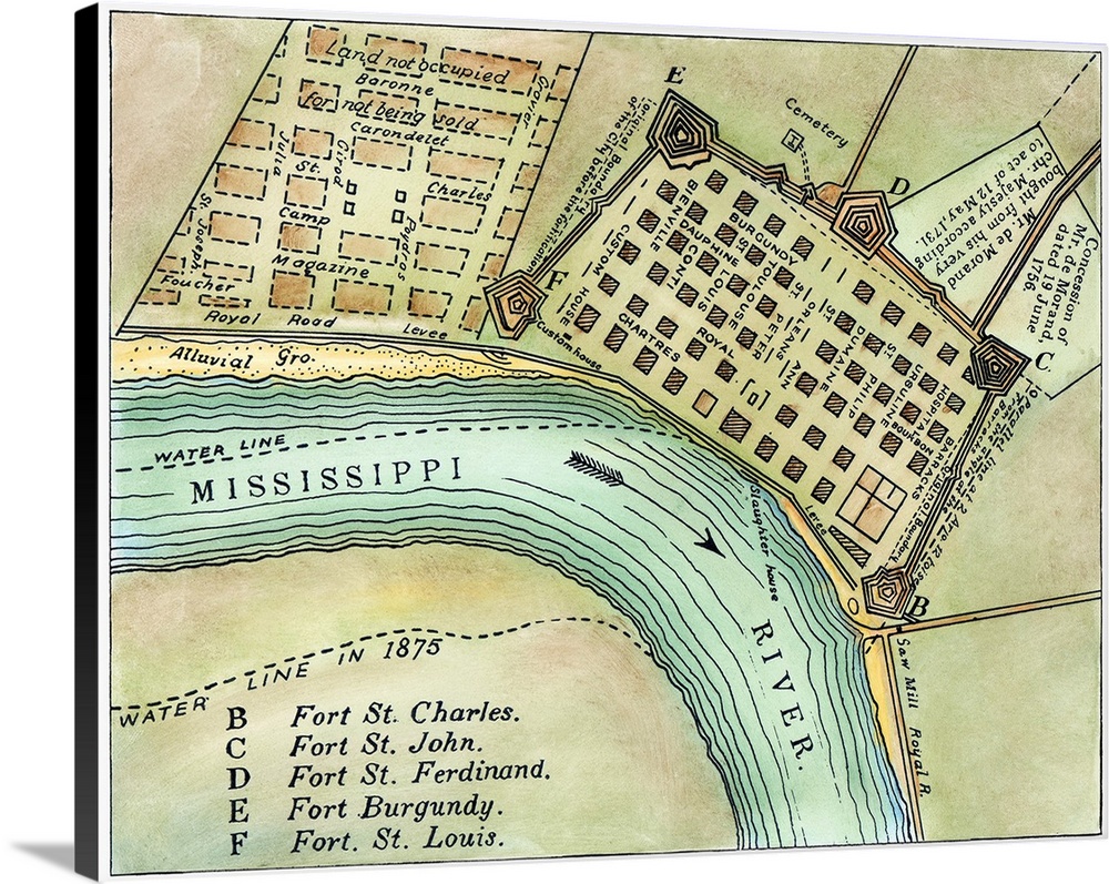 Plan Of New Orleans, 1798. Detail Redrawn (1875) From 'A Plan Of the City Of New Orleans And Adjacent Plantations,' 1798.