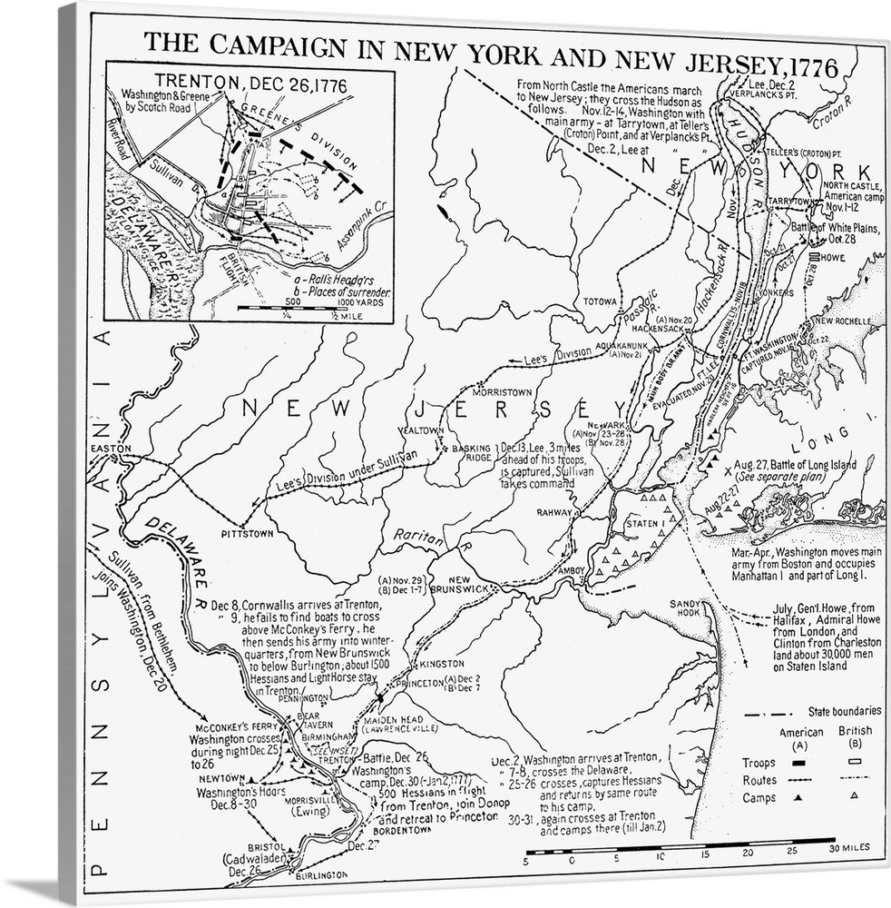 Revolutionary War Map, 1776 Plan Of the Campaign In New York And New Jersey During the American Revolutionary War, 1776.