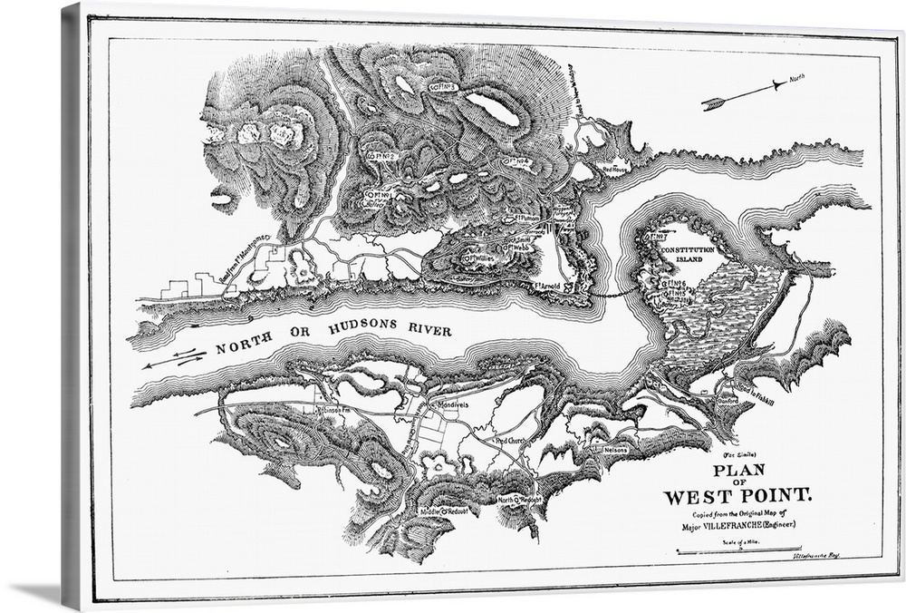 Plan Of West Point, 1780. 19th Century Copy Of A Map, 1780, Of West Point On the Hudson River During the American Revoluti...