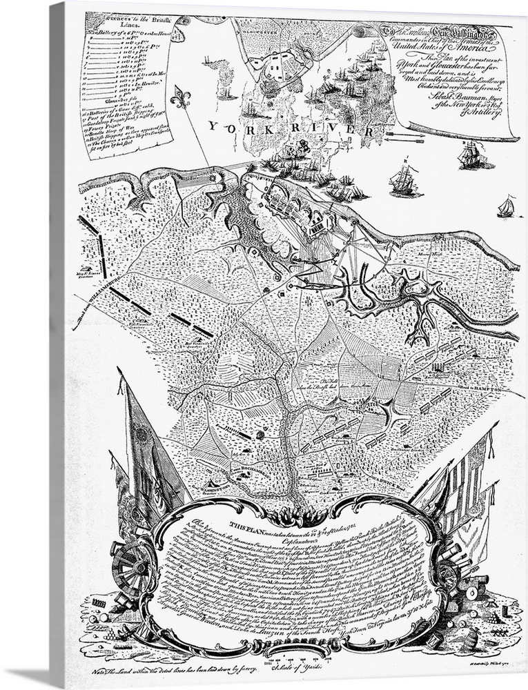 Yorktown, Map, 1781. Plan Of York And Gloucester, Virginia, Prepared For Gen. George Washington By Major Sebastian Bauman ...