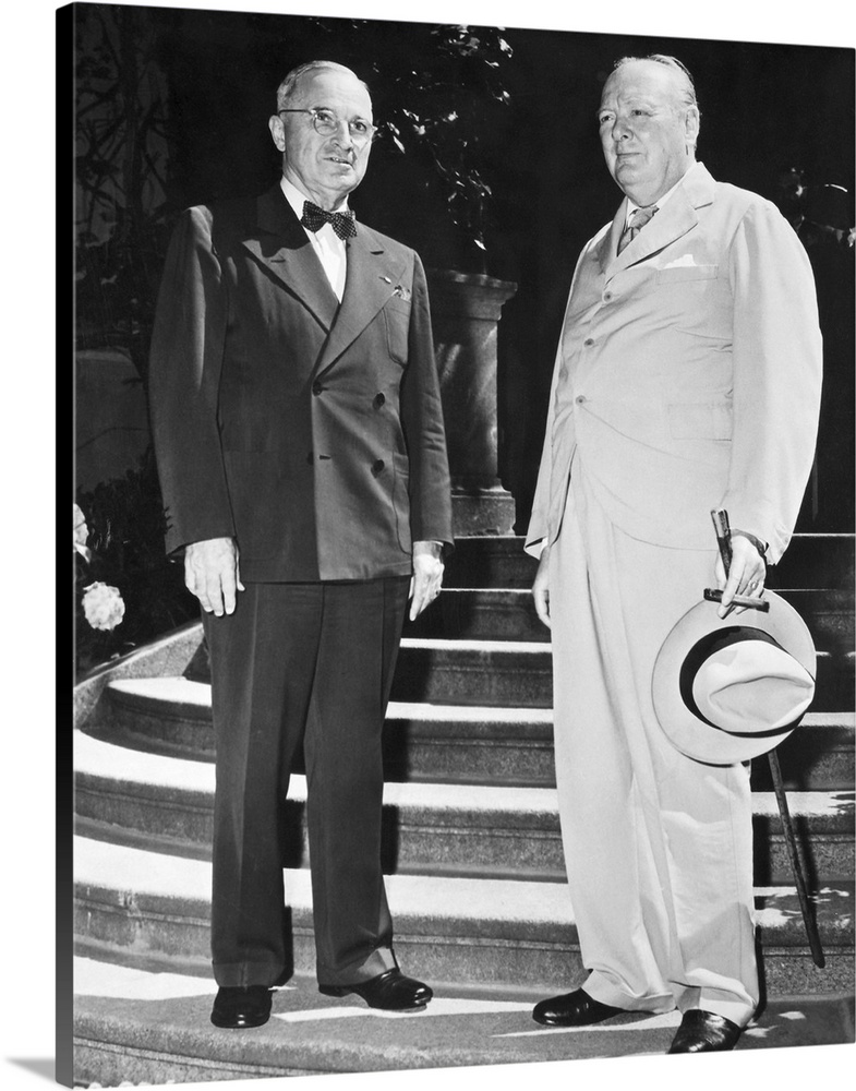 President Harry S. Truman of the United States and Prime Minister Winston Churchill of Great Britain photographed at Potsd...