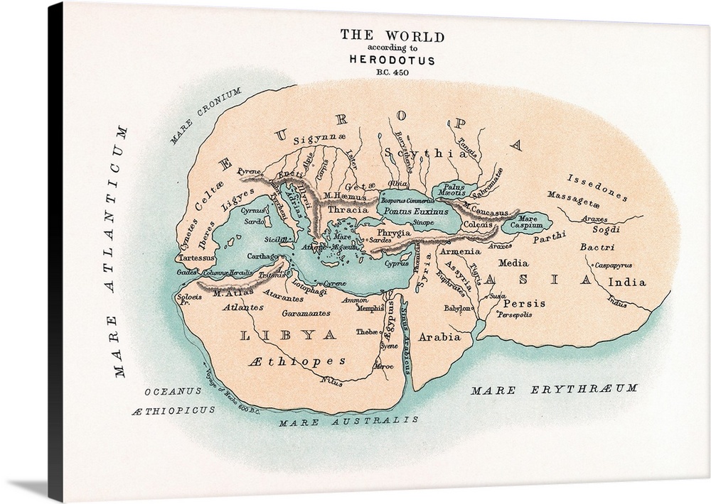 World Map. Pre-Christian Era, C450 B.C., According To the Writings Of Herodotus. A 19th Century Reconstruction.