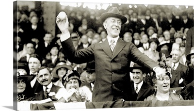 President Wilson throwing out the ceremonial first ball on opening day, 1916