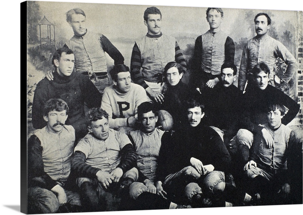 The Princeton football team of 1890. Holding the football is the captain of the team, Edgar Allan Poe, grand-nephew of the...