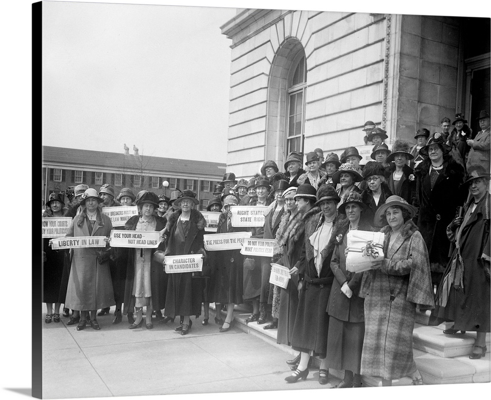 Group of women Prohibition advocates at the New Jersey State Capitol, before a hearing, 12 April 1926.