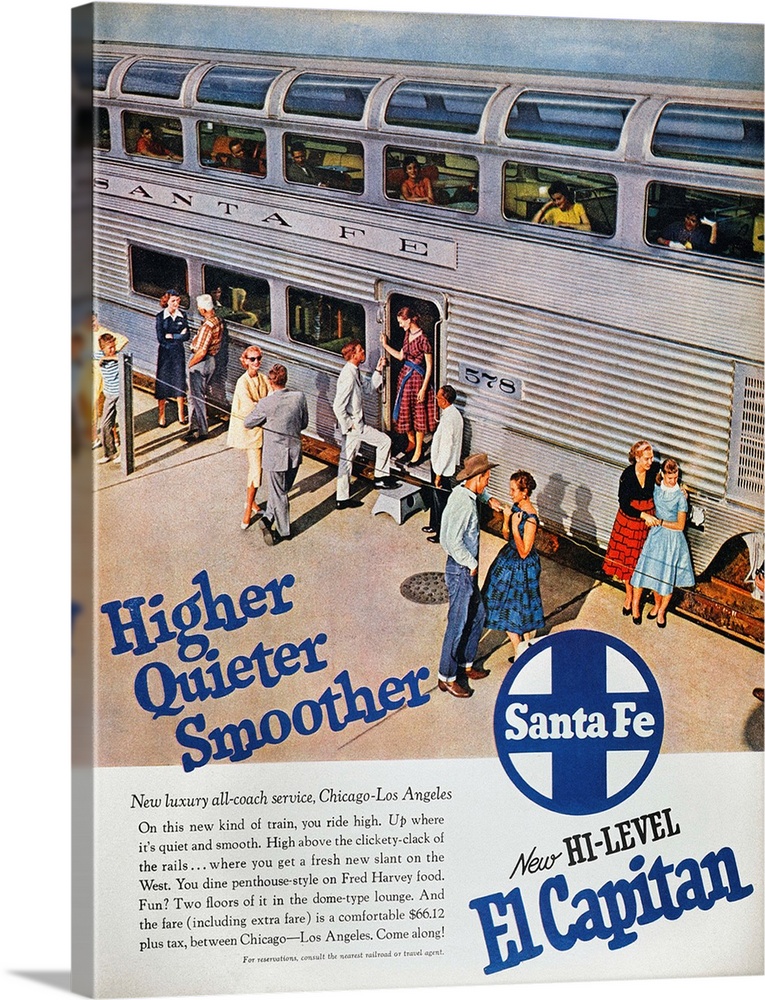 Santa Fe Railroad advertisement from an American magazine, 1957.