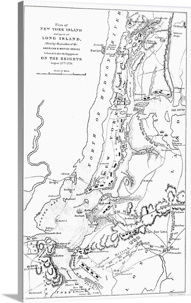 Revolutionary War Plan. Battlefield Plan Of New York And Long Island During the American Revolutionary War, C1776.