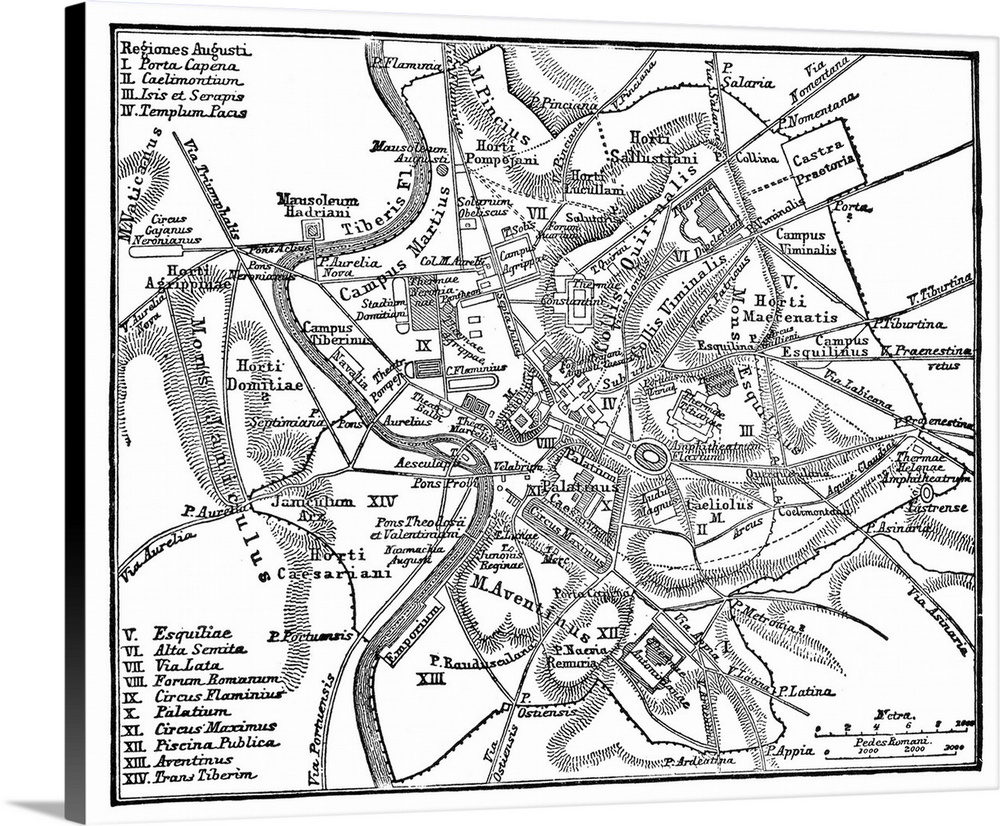 Roman Empire, Map Of Rome. Plan Of Rome At the Time Of Augustus, First Roman Emperor, 27 B.C.-14 A.D.