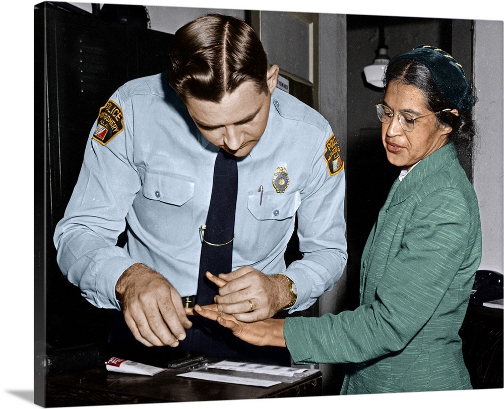 ROSA PARKS (1913-2005). American civil rights advocate. Photographed being fingerprinted by Lieutenant Drue H. Lackey in M...