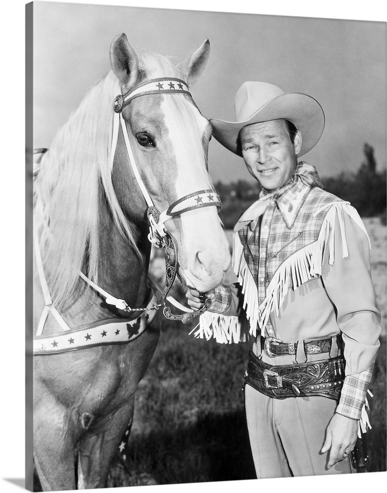 Leonard Slye. American singing cowboy actor. With his horse, Trigger.
