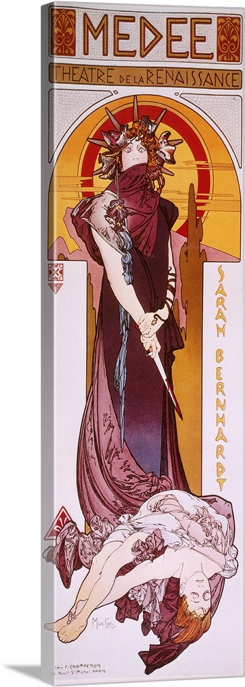 Bernhardt on a lithograph poster by Alphonse Mucha, 1898, depicted in the title role of a production of 'Medee' at her The...