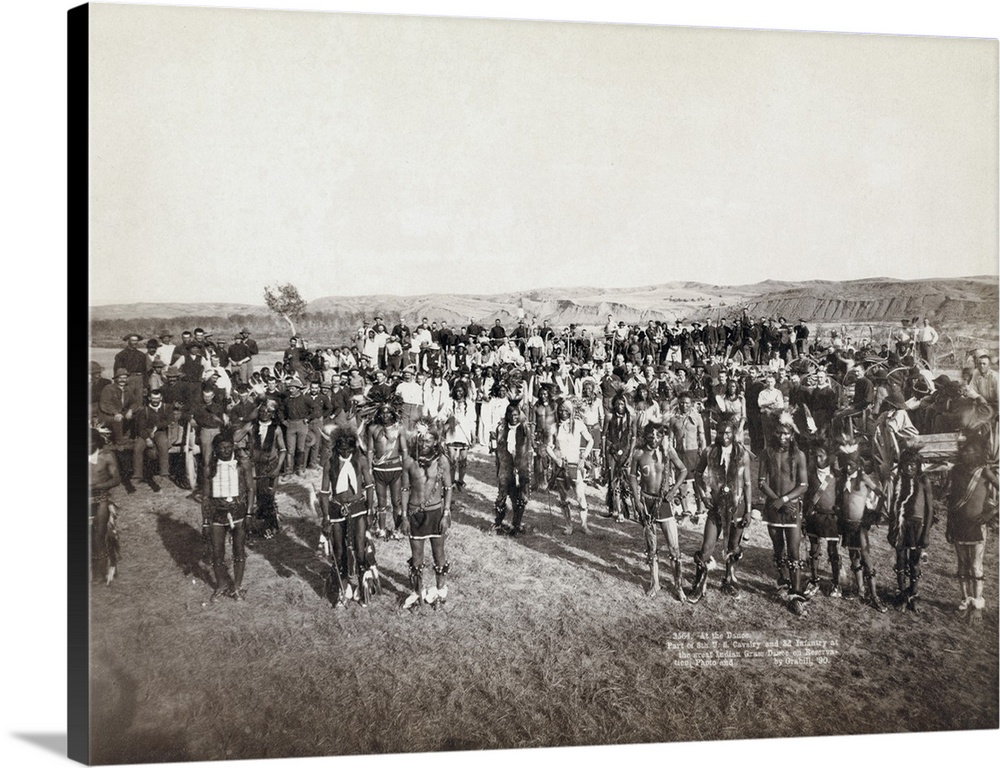 Sioux Dance, 1890. Group Portrait Of Miniconjou Sioux Native Americans At A Grass Dance Near the Cheyenne River In South D...