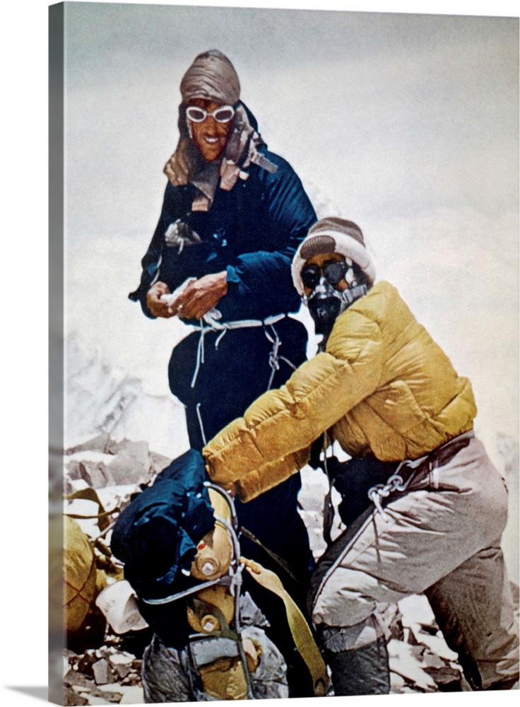 (1919-2008). New Zealand mountaineer and explorer. Sir Edmund Hillary and Tenzing Norgay near the summit of Mount Everest,...