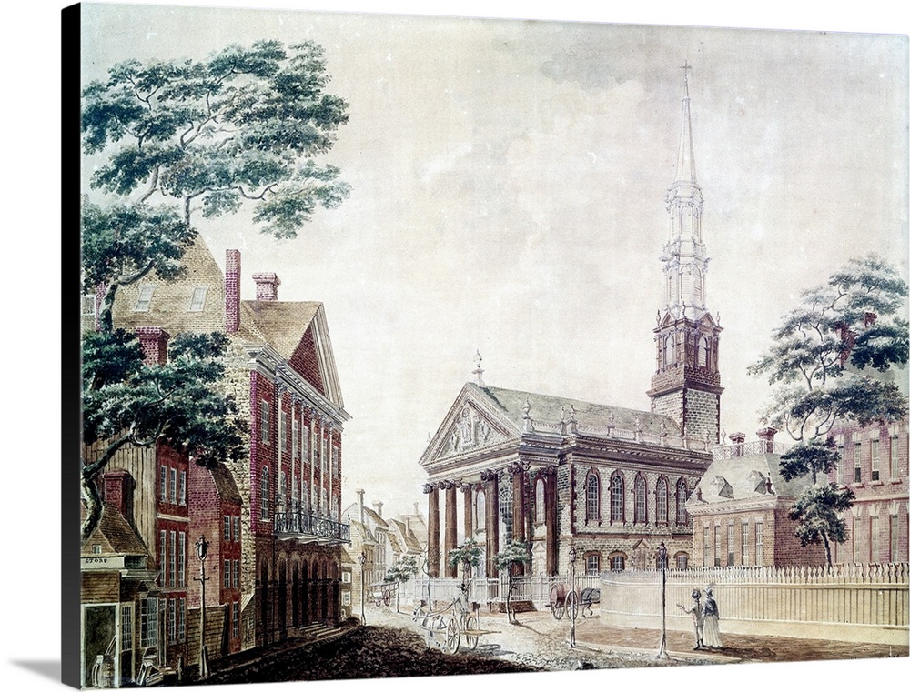 View of St. Paul's Chapel in New York City. Painting by Archibald Robertson, c1798.