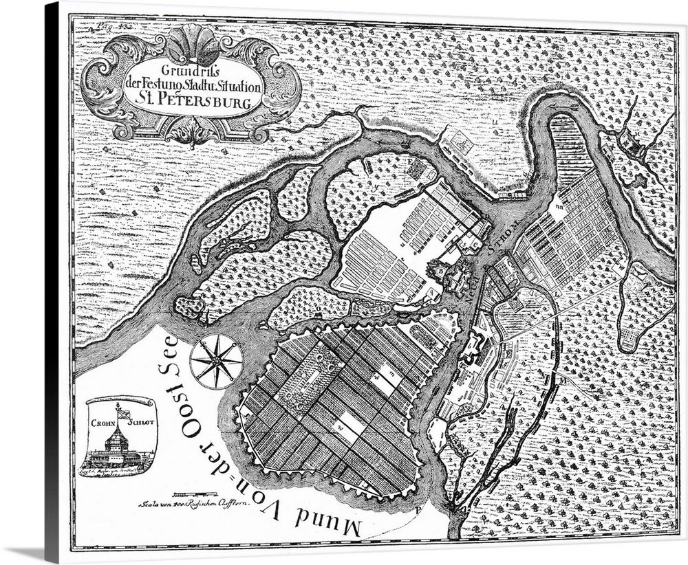 St. Petersburg, Russia. A German Plan. Line Engraving Published In 1738.