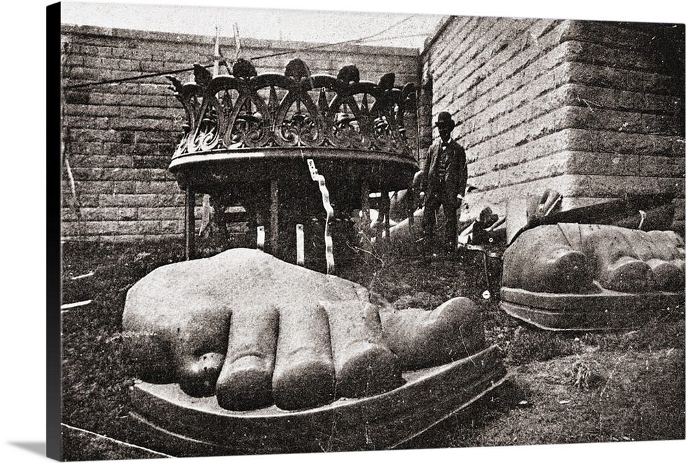 Toes and base of the torch of the Statue of Liberty before assemblage at Bedloe's Island (later Liberty Island), 1865.