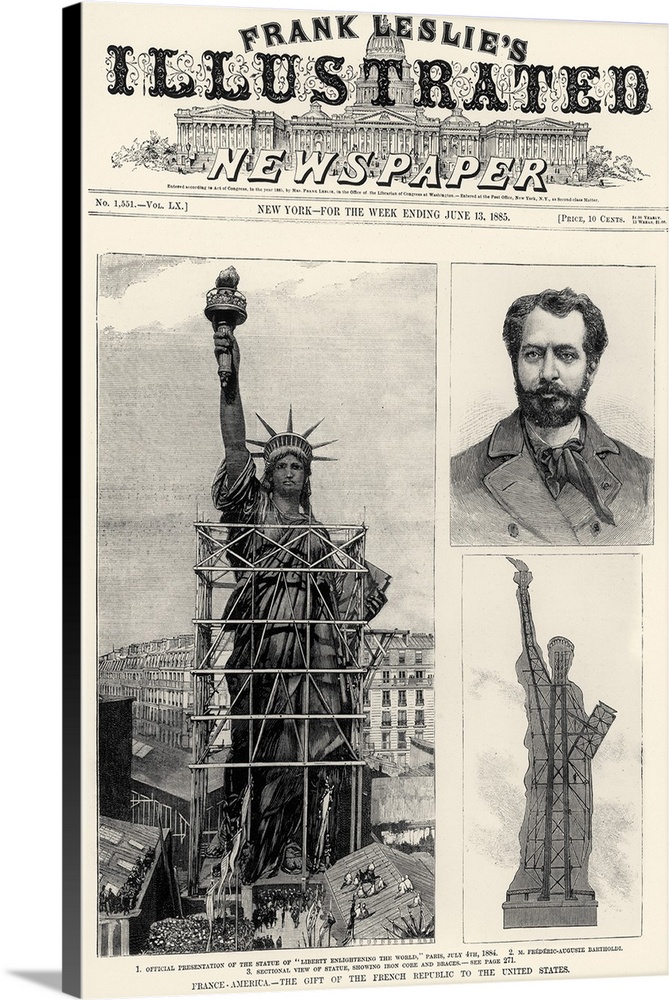 Front page of 'Frank Leslie's Illustrated Newspaper,' 13 June 1885, hailing 'the gift of the French Republic to the United...