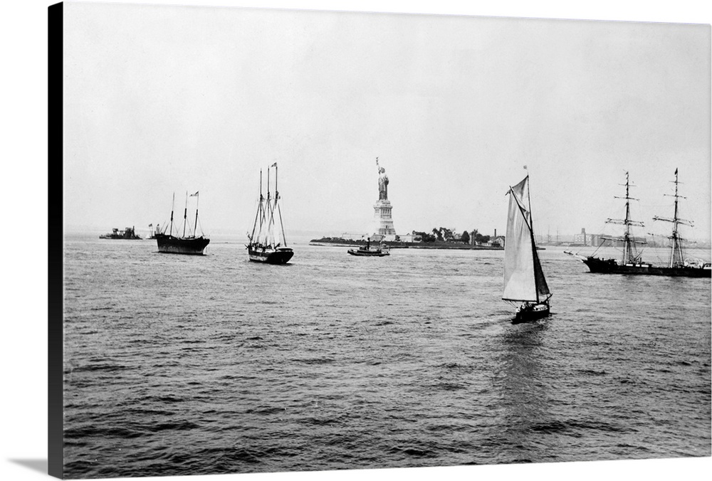 The Statue of Liberty on Bedloe Island in New York Harbor, 1898.