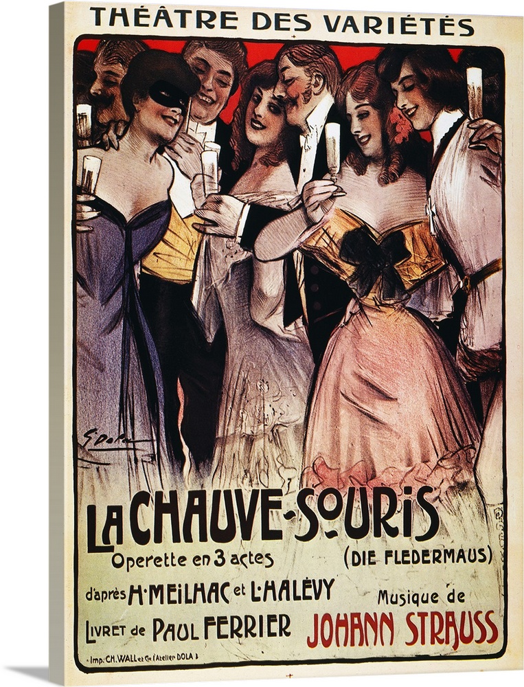 French lithograph poster for Johann Strauss' operetta, Die Fledermaus, 1904.