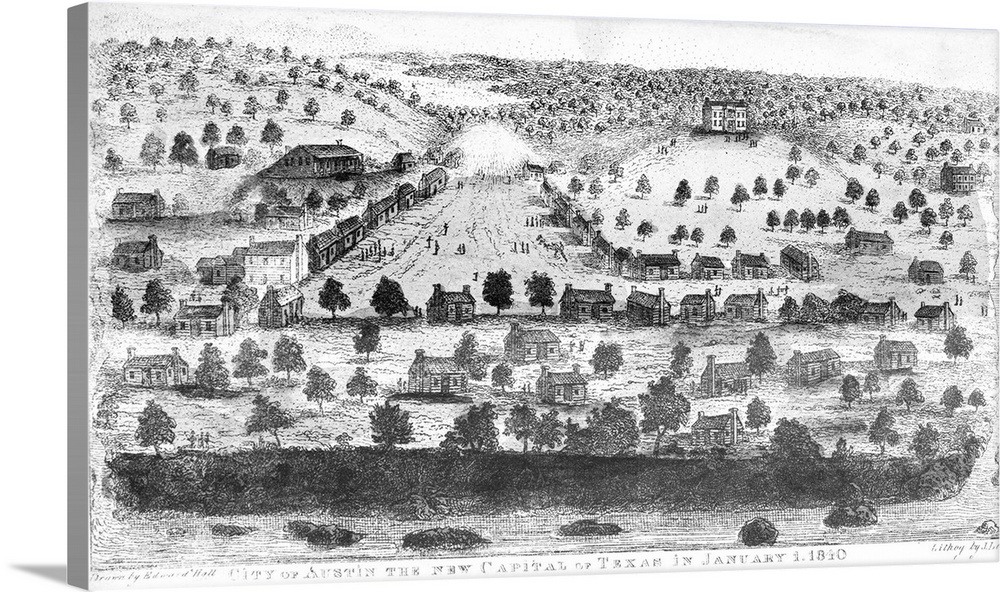 Texas, City Of Austin, 1840. A View Of the City Of Austin, Capital Of the Republic Of Texas. Lithograph, 1840.