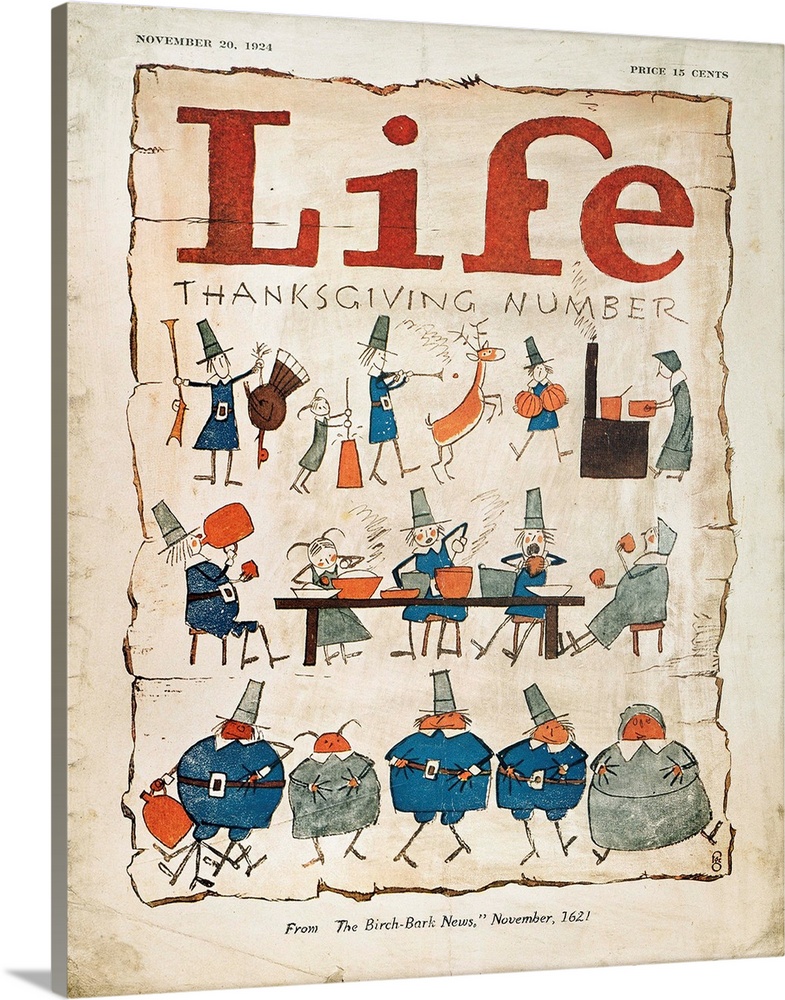 'Thanksgiving Number,' from 'The Birch-Bark News,' November, 1621. Life Magazine cover, 1924.