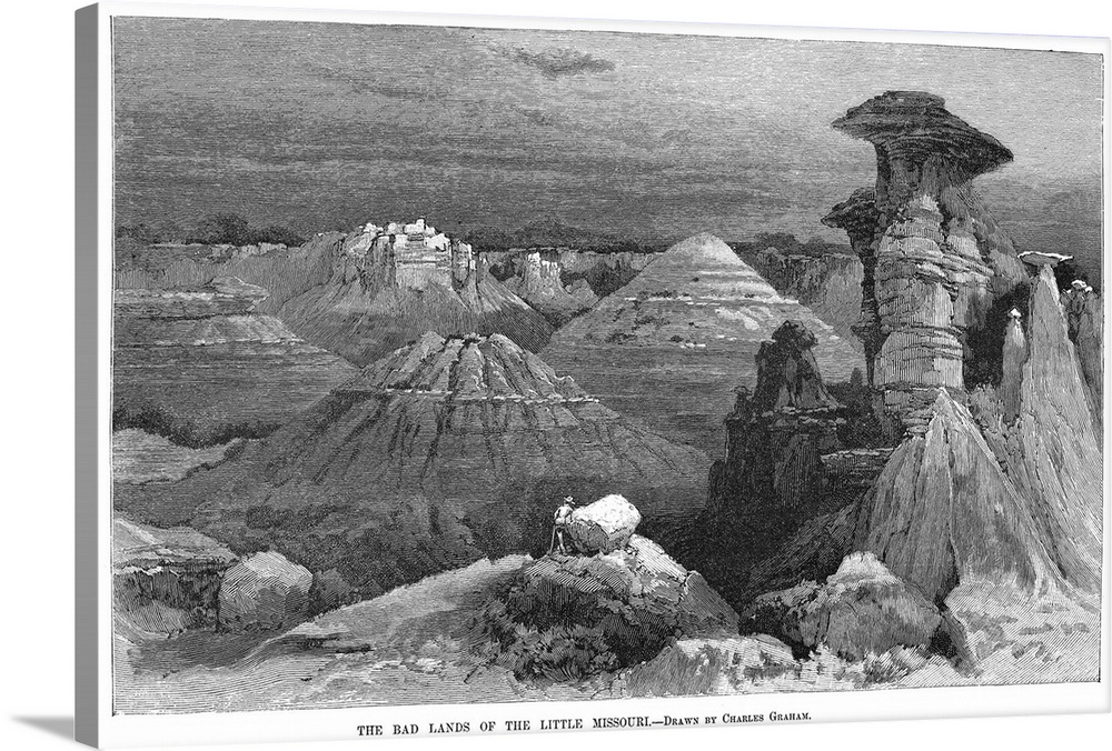 Badlands, 1884. The Badlands Along the Little Missouri River In North Dakota. Wood Engraving After A Drawing By Charles Gr...